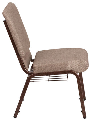 HERCULES 18.5'W Church Chair in Beige Fabric,Book Rack - Copper Vein Frame