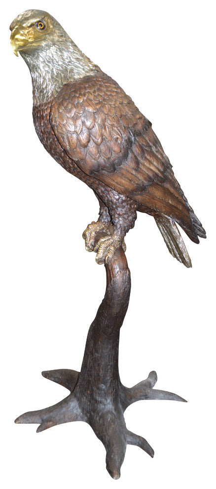 Large Eagle Standing On A Branch Bronze Statue -  Size: 30"L x 40"W x 70"H.