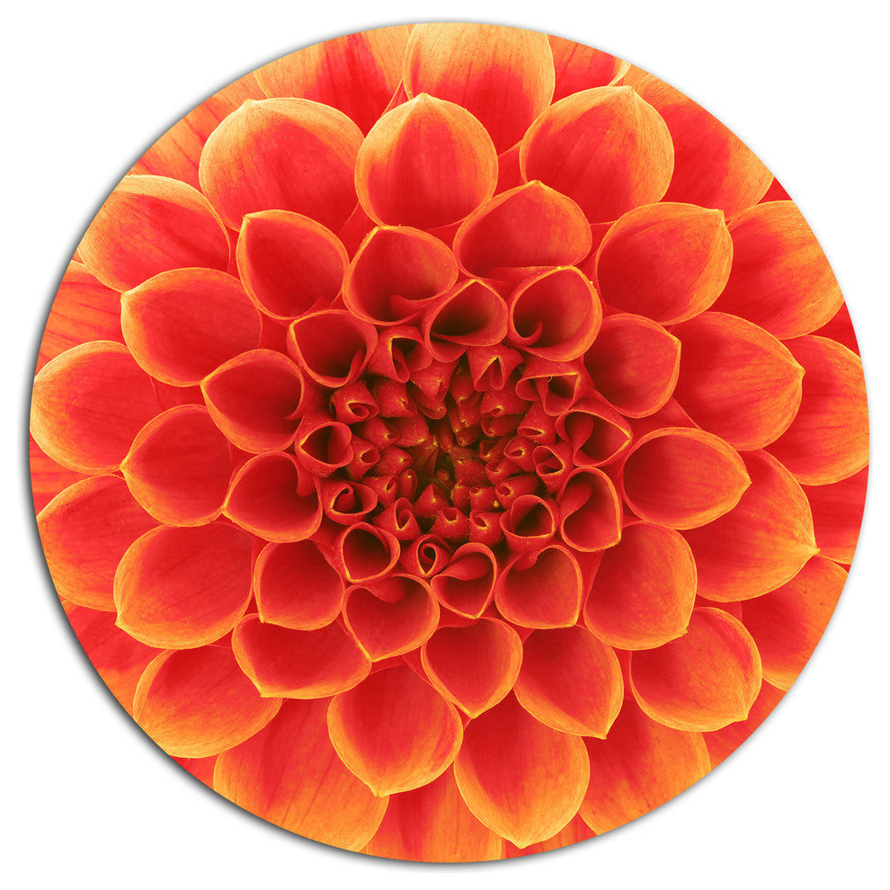 Abstract Orange Flower Design, Floral Disc Metal Wall Art, 11"