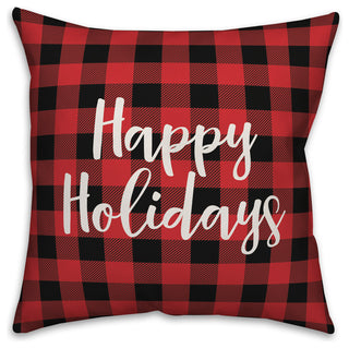 Happy Holidays, Buffalo Check Plaid 18x18 Throw Pillow