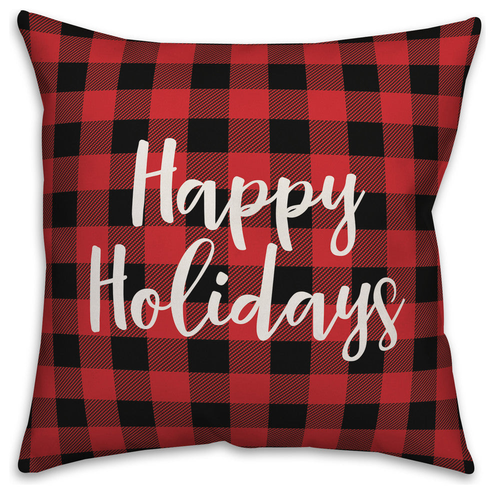 Happy Holidays, Buffalo Check Plaid 18x18 Throw Pillow
