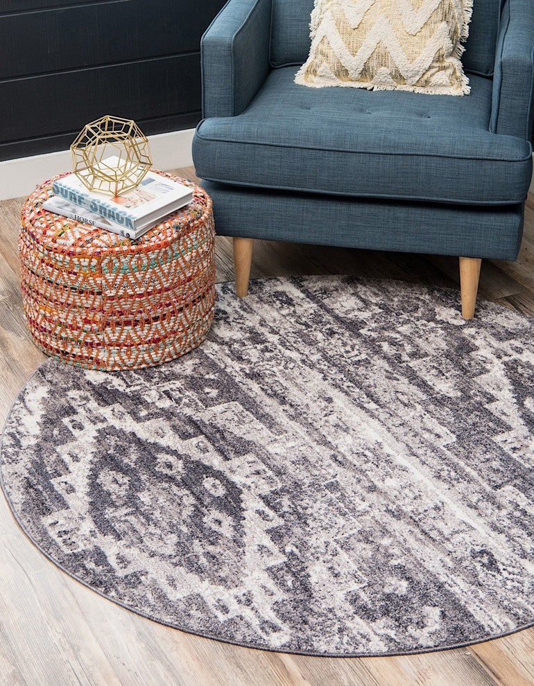 Southwestern/Lodge Boheme 5' Round Smoke Area Rug