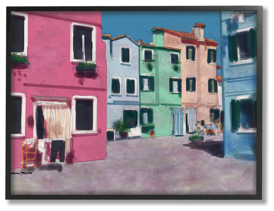 Colorful Town Landscape Painting, 11"x14"