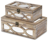 Wooden Mirrored Boxes, Distressed Wood, Set of 2