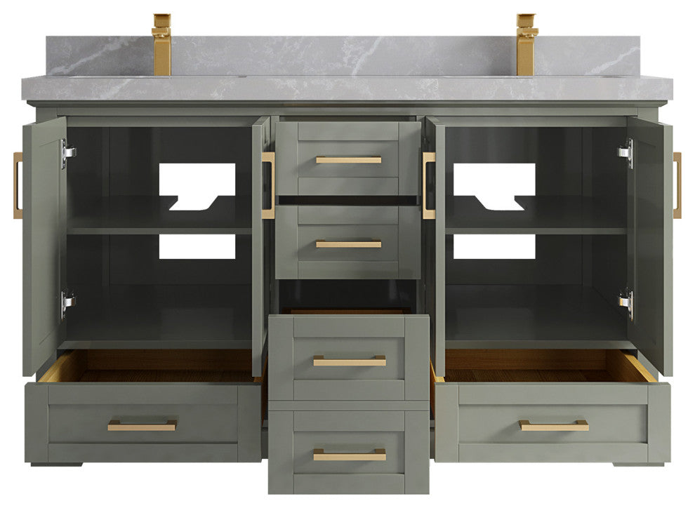Boston 60 Double Bathroom Vanity in Evergreen 2" Pearl Gray