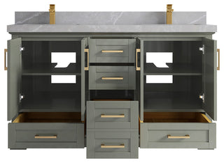 Boston 60 Double Bathroom Vanity in Evergreen 2" Pearl Gray
