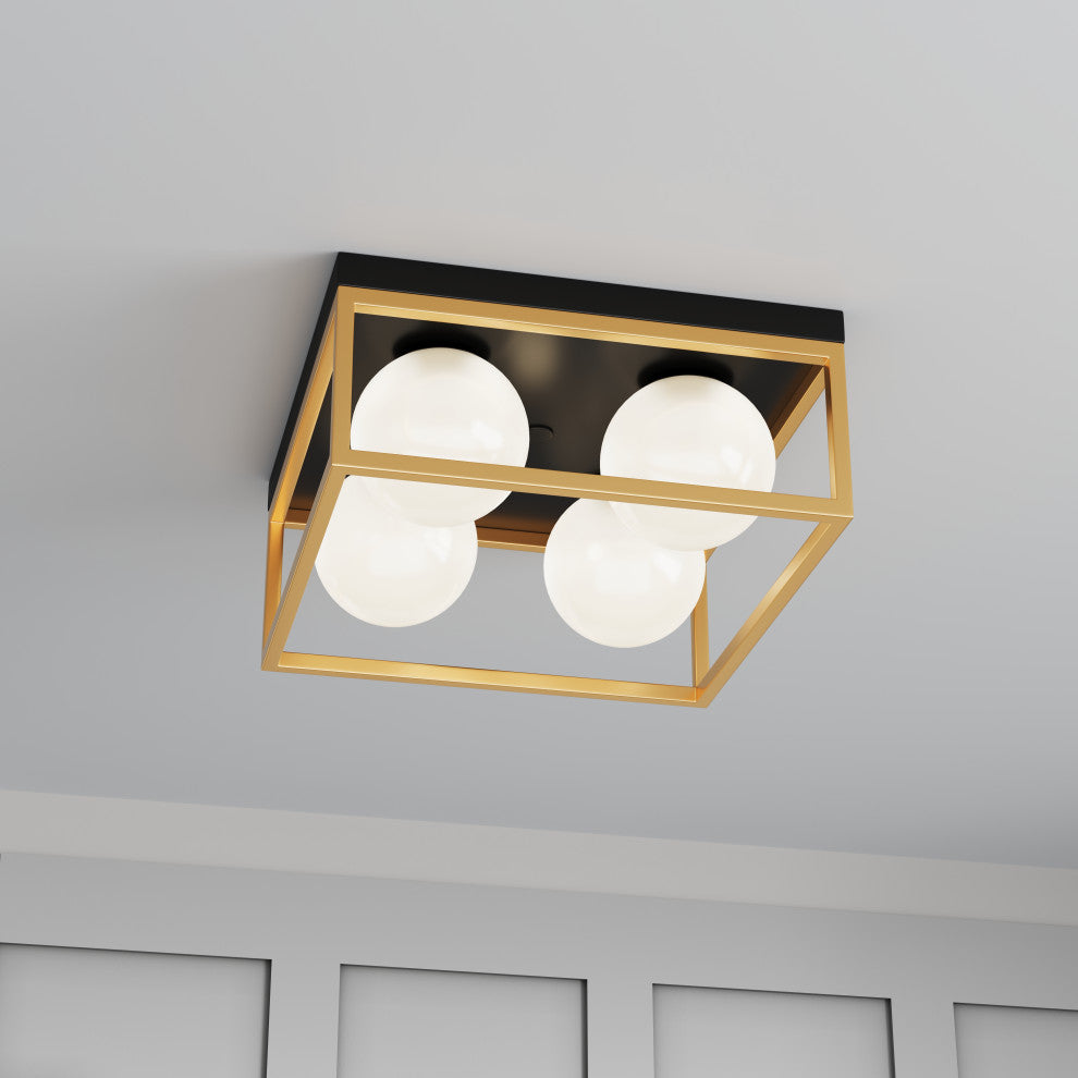 Farmhouse 4-Light Flush Mount Ceiling Light with Globe Frosted Glass Shades