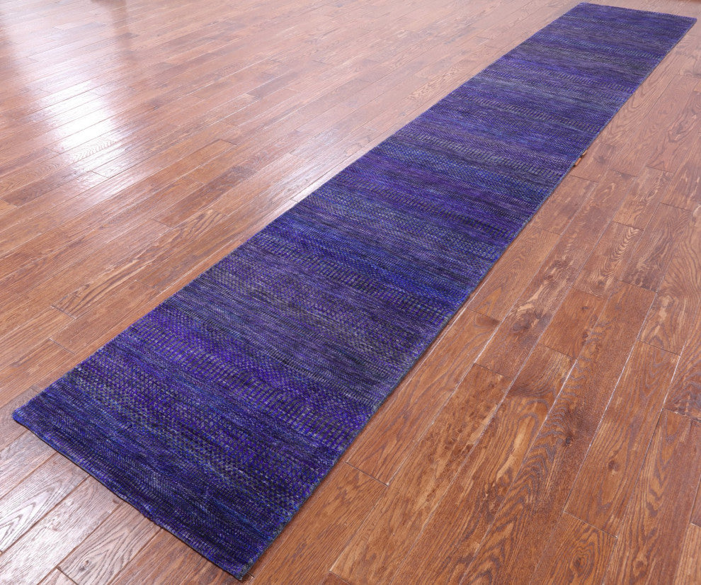 2' 8" X 15' 10" Runner Wool and Silk Super Savannah Gabbeh Handmade Rug Q8626