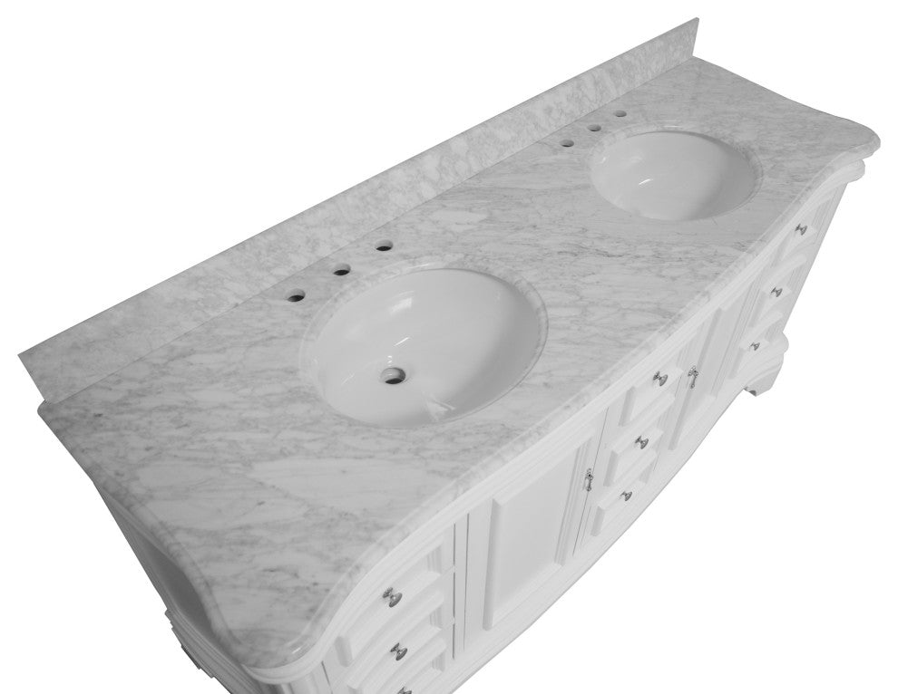 Katherine 72" Bathroom Vanity, White, Carrara Marble