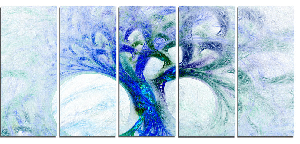 Blue Mystic Psychedelic Tree, Abstract Wall Art Canvas, 60"x28", 5 Panels