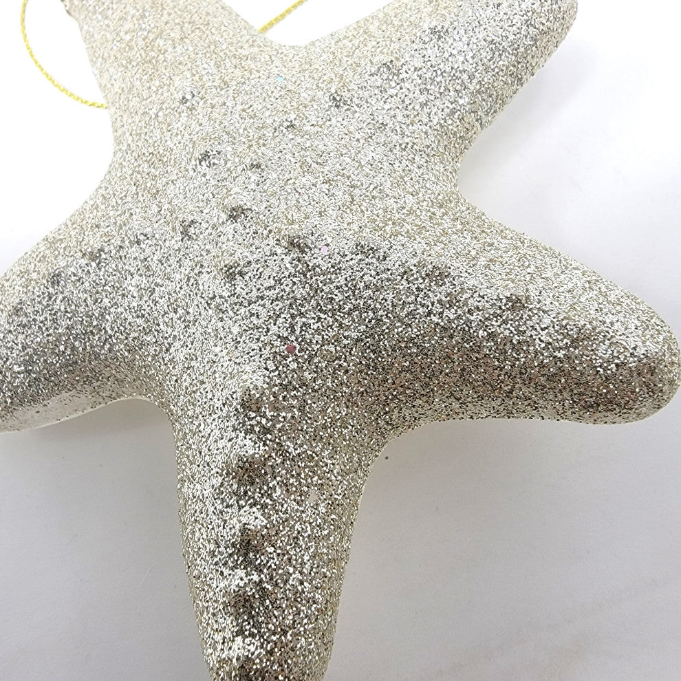 Coastal Clear Starfish Ornament Art Glass Gold Holiday 4 in Sparkly, Clear/Silver - Joy