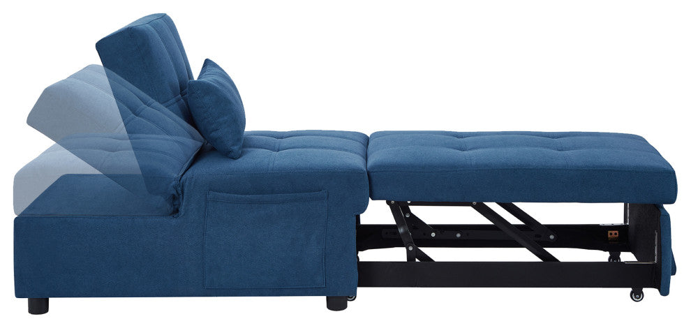 GDF Studio Sofa Bed Convertible Sleeper Chair Bed with Side Pocket, Blue