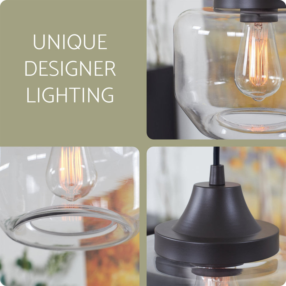 Kira Home Maia 10" Farmhouse Pendant Light, Schoolhouse Glass Shade, Adjustable