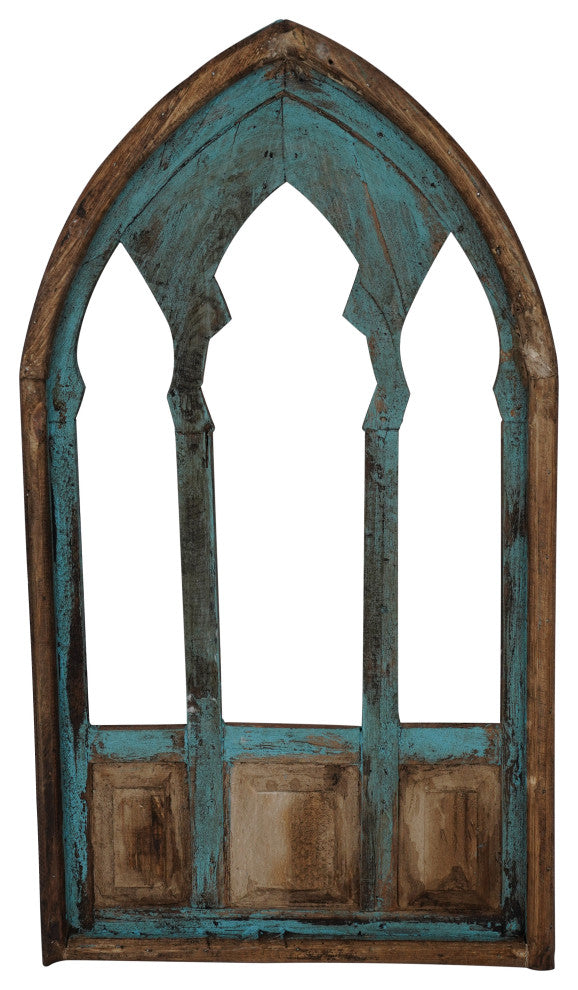 Trinity Architectural Gothic Wall Wood Window, Turquoise