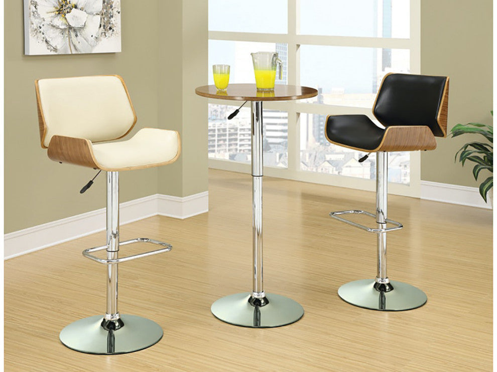 Faux Leather Adjustable Height Bar Stool, Ecru and Chrome
