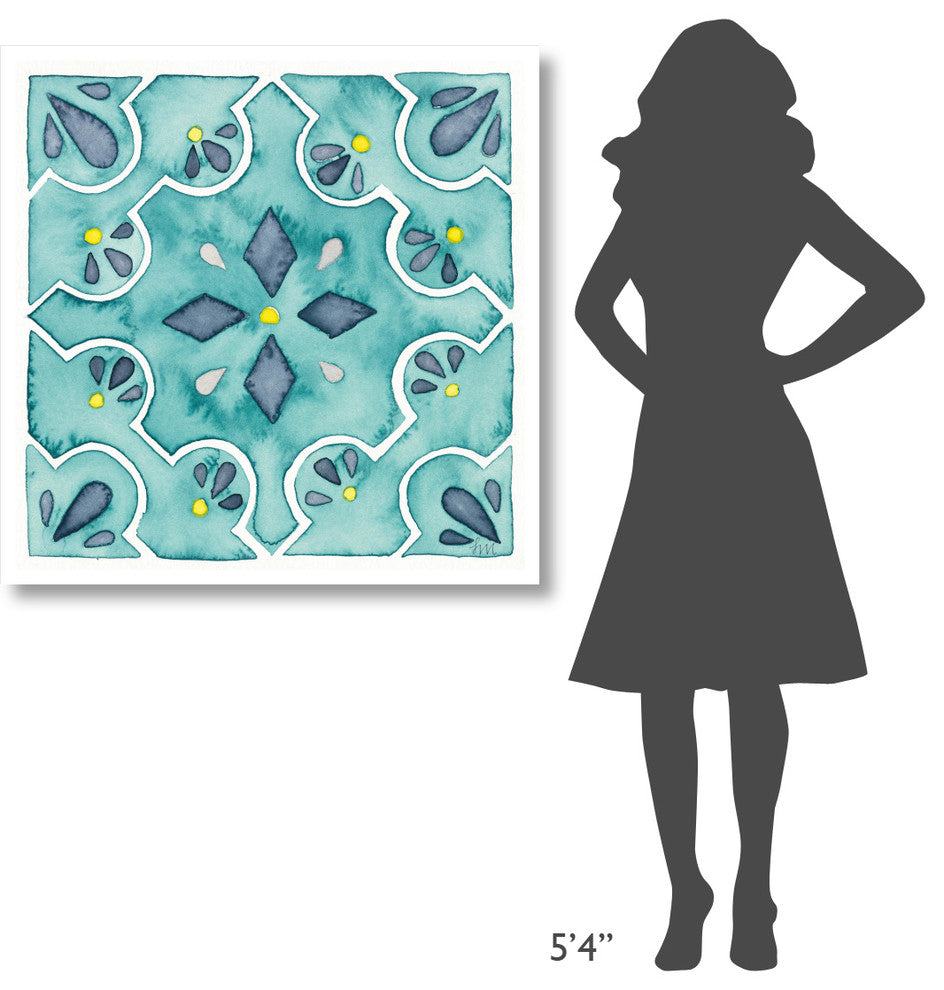 "Garden Getaway Tile II Teal" Digital Paper Print by Laura Marshall, 38"x38"