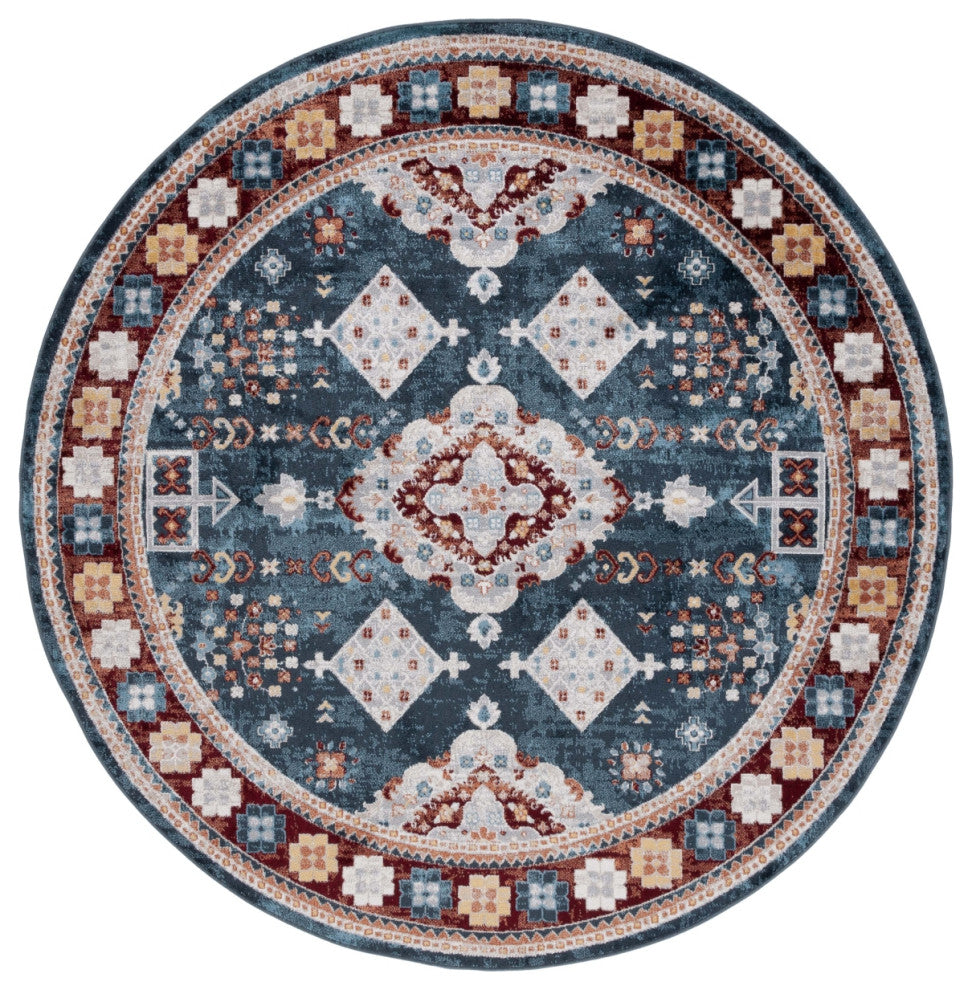 Safavieh Bayside BAY106 Rug Machine-Washable, Blue/Red, 6'7" Round