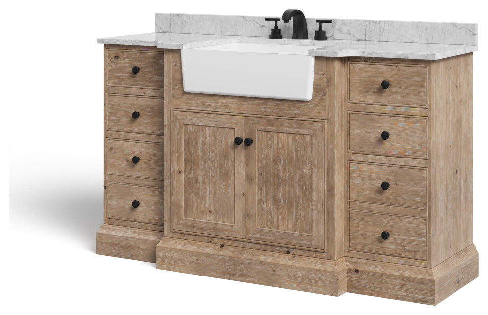 Fermo Bath Vanity, Weathered Fir, 60", Marble Top, Single Sink, Freestanding