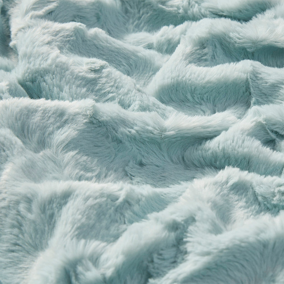 Madison Park Zuri Oversized Faux Fur Throw, Aqua
