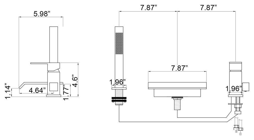 Deck Mounted Dual Handles Bathtub Faucet with Hand Shower