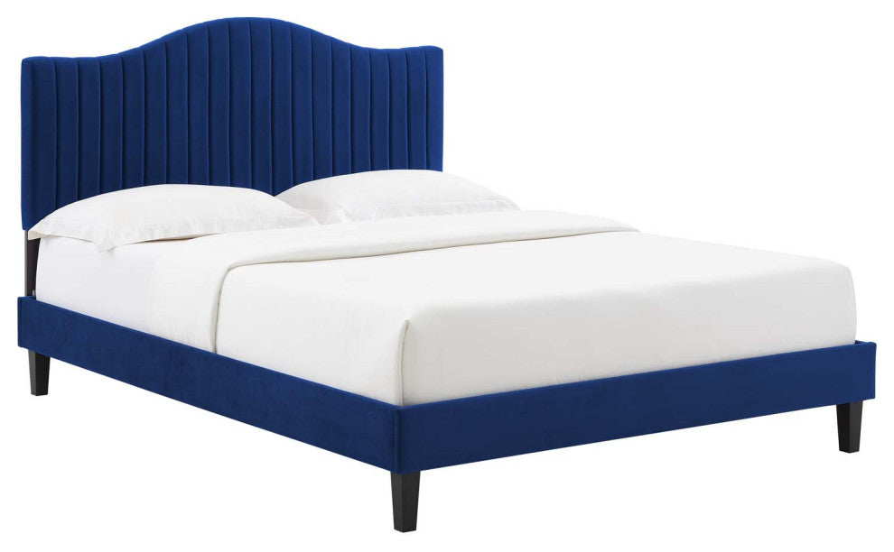 Juniper Channel Tufted Performance Velvet Full Platform Bed, Navy