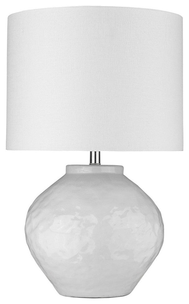 26" White Ceramic Column Table Lamp With White Drum Shade