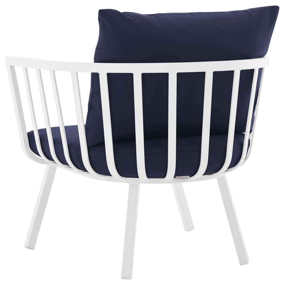 Lounge Sectional Sofa Chair Set, Aluminum, Metal, White Blue Navy, Outdoor