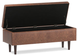 Shay Mid Century Rectangular Storage Ottoman, Distressed Saddle Brown
