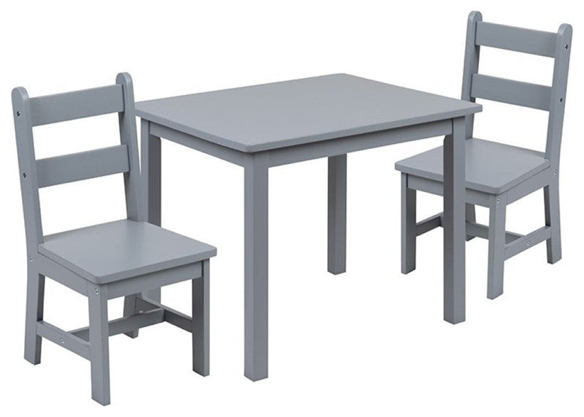 Kids Solid Hardwood Table and Chair Set - 3 Piece Set, Gray