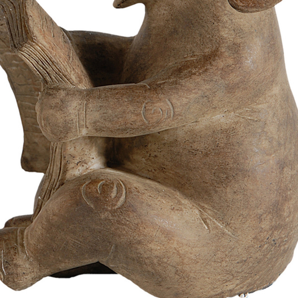 Benzara BM284984 2-Piece Set Bookends, Reading Elephant Statuettes, Brown