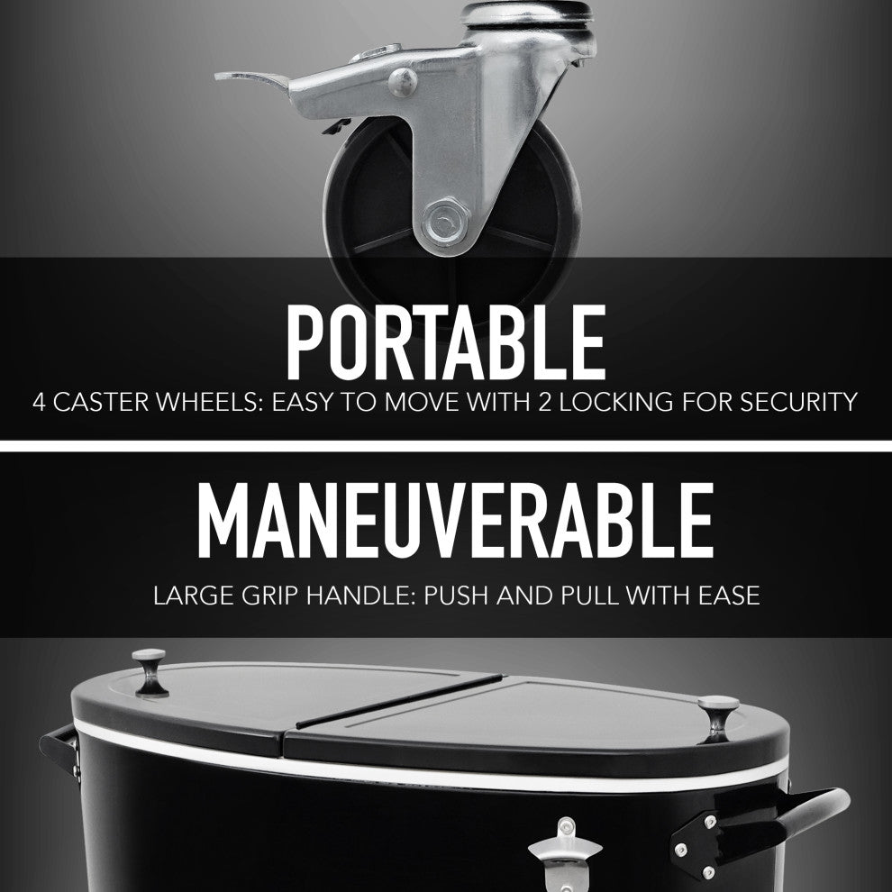 Permasteel 80 Quart Portable Rolling Oval Patio Cooler, Black