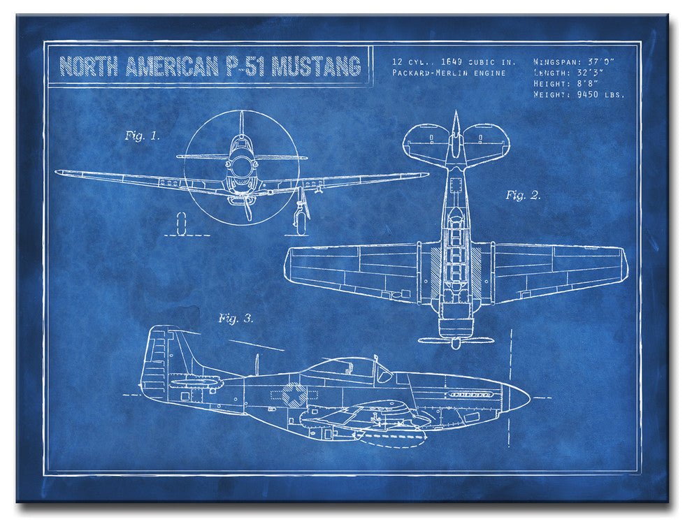 Canvas Art ''American P-51 Blueprint'' by Dorothea Taylor, 16x20