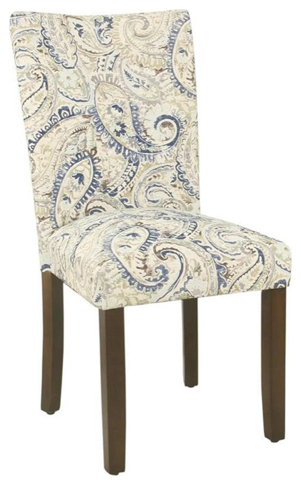 HomePop 38" Velvet Paisley Parsons Dining Chairs in Blue/Brown (Set of 2)