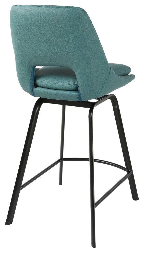 Carise Blue Faux Leather and Black Metal Swivel 26" Counter Stool