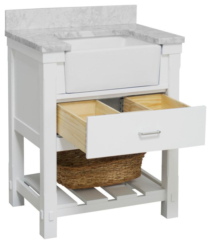 Charlotte 30" Bathroom Vanity, White, Carrara Marble