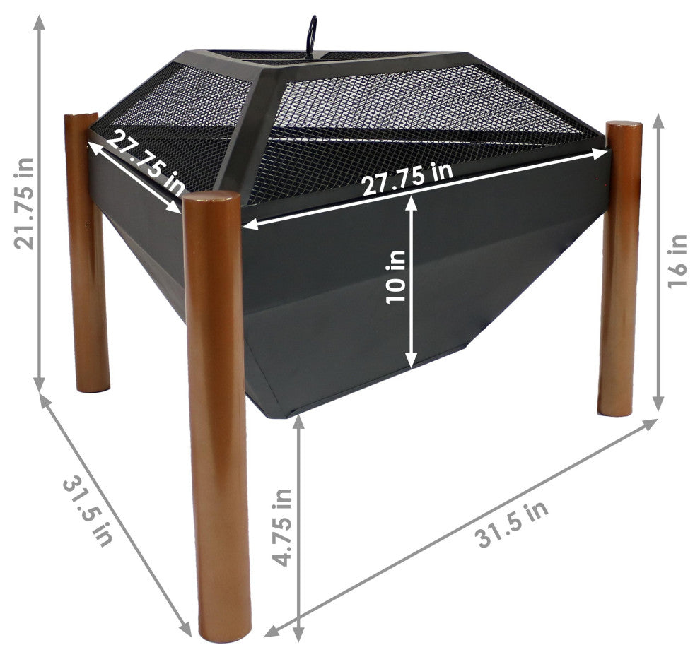 Sunnydaze 31" Fire Pit and Side Table Steel Outdoor Triangle Fire Bowl and Table
