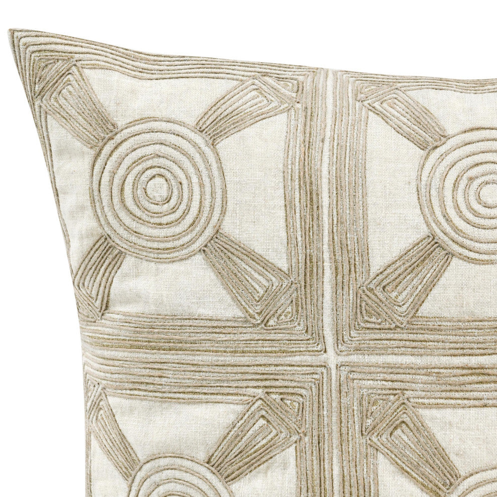 Baia Embroidered Belgian Linen Throw Pillow, 20x20