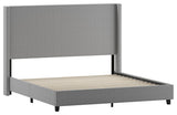 Quinn Upholstered Platform Bed with Channel Stitched Wingback Headboard, Gray, King