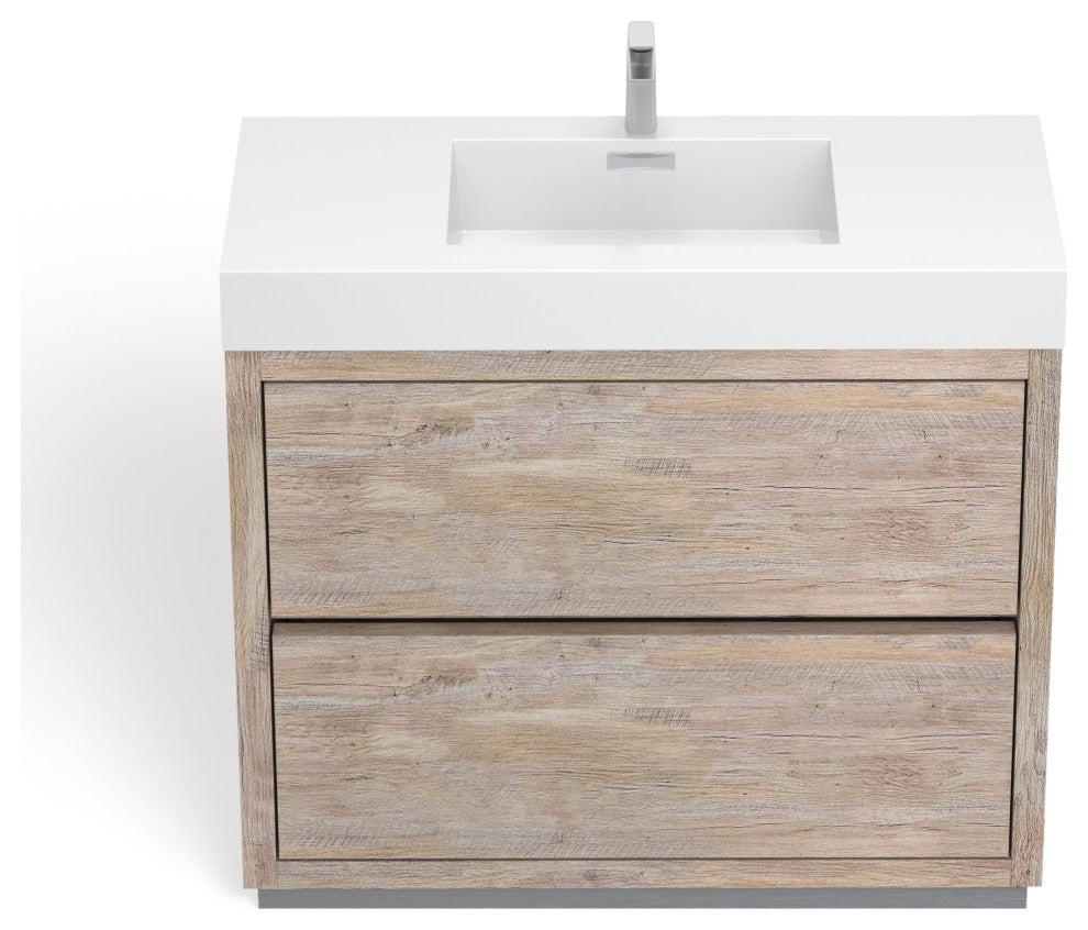 Boutique Bath Vanity, Natural Wood, 40", Single Sink, Freestanding