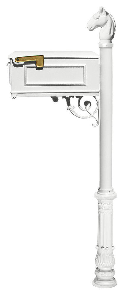 Mailbox Post System-Ornate Base, No Address Plates or Numbers, White