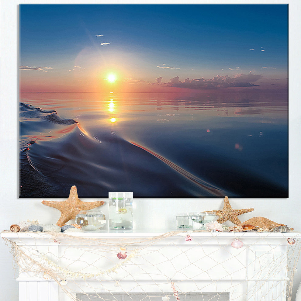 "Smooth Sea Surface Under Sunset" Beach Canvas Wall Art, 40"x20"