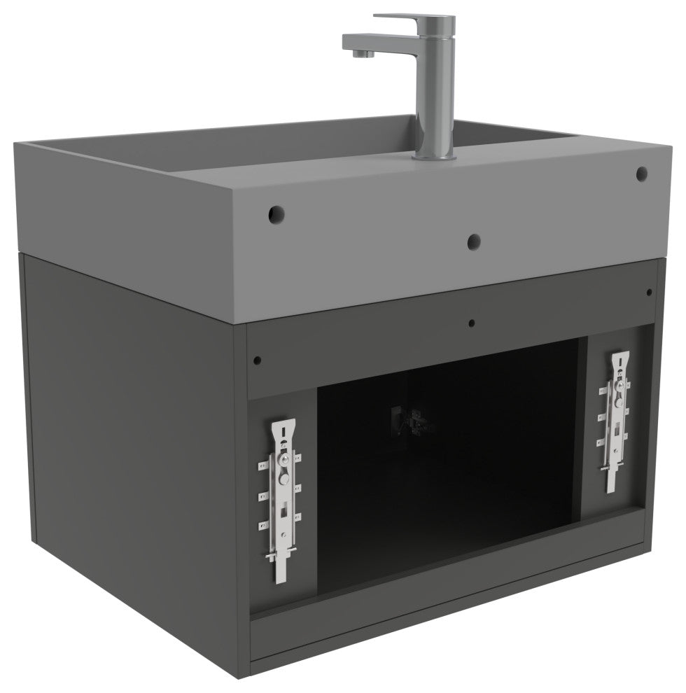 CastelloUSA Amazon 24" Wall Mounted Bathroom Vanity Set, Black, Gray Top, Brushed Nickel