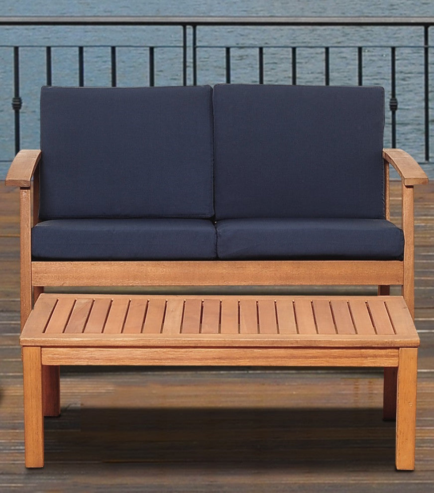 Amazonia Murano 4-Piece Patio Seating Set with Black Cushions | Eucalyptus Wood, Navy