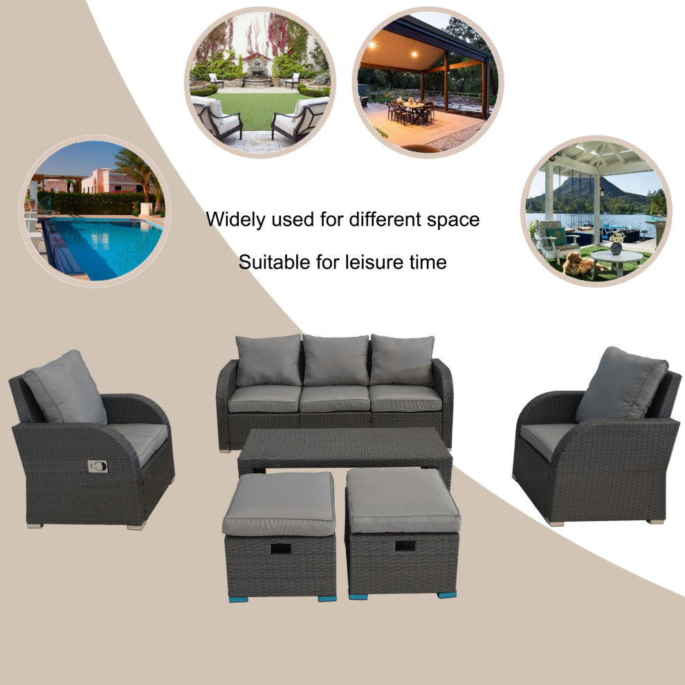 Rattan Patio Sofa Set Water Resistance Outdoor Chairs Set, Gray