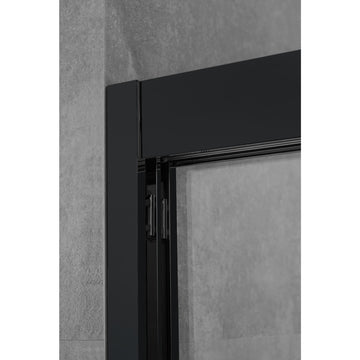 Frederick 59 in. W x 76 in. H Shower Door in Matte Black with Frosted Glass