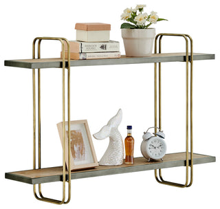 Danya B. Two-Tier Warm Gold and Washed Oak Brown Hanging Wall Mounted Shelf
