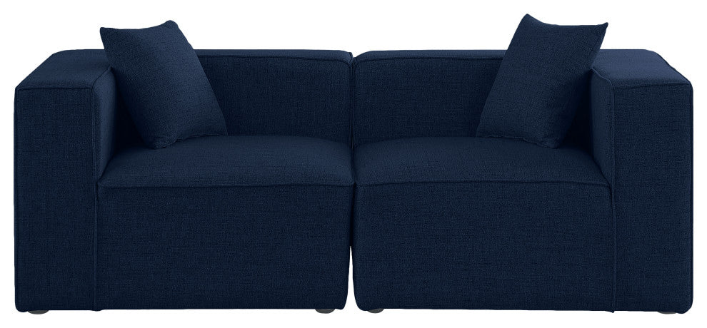Cube Upholstered Modular Sofa, Navy, 2-Piece: 2 Corner Chair, Linen Texured Fabric