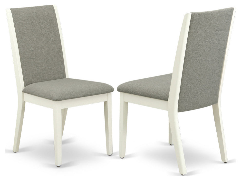 5Pc Dining Set 4 Chairs, Round Table Solid Wood Structure High Back, Linen White