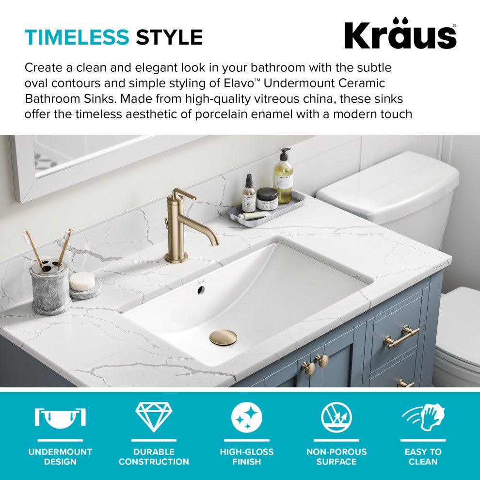 KRAUS Elavo 23 in. Rectangular Porcelain Ceramic Undermount Bathroom Sink
