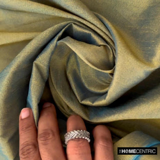 Gold, Turquoise Blue Art Silk Fabric By The Yard, 2 Yards For Curtain, Dress